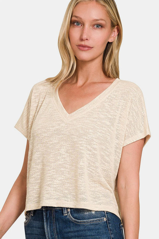 Zenana V-Neck Short Sleeve Crop T-Shirt us.meeeshop - Shirts & Tops