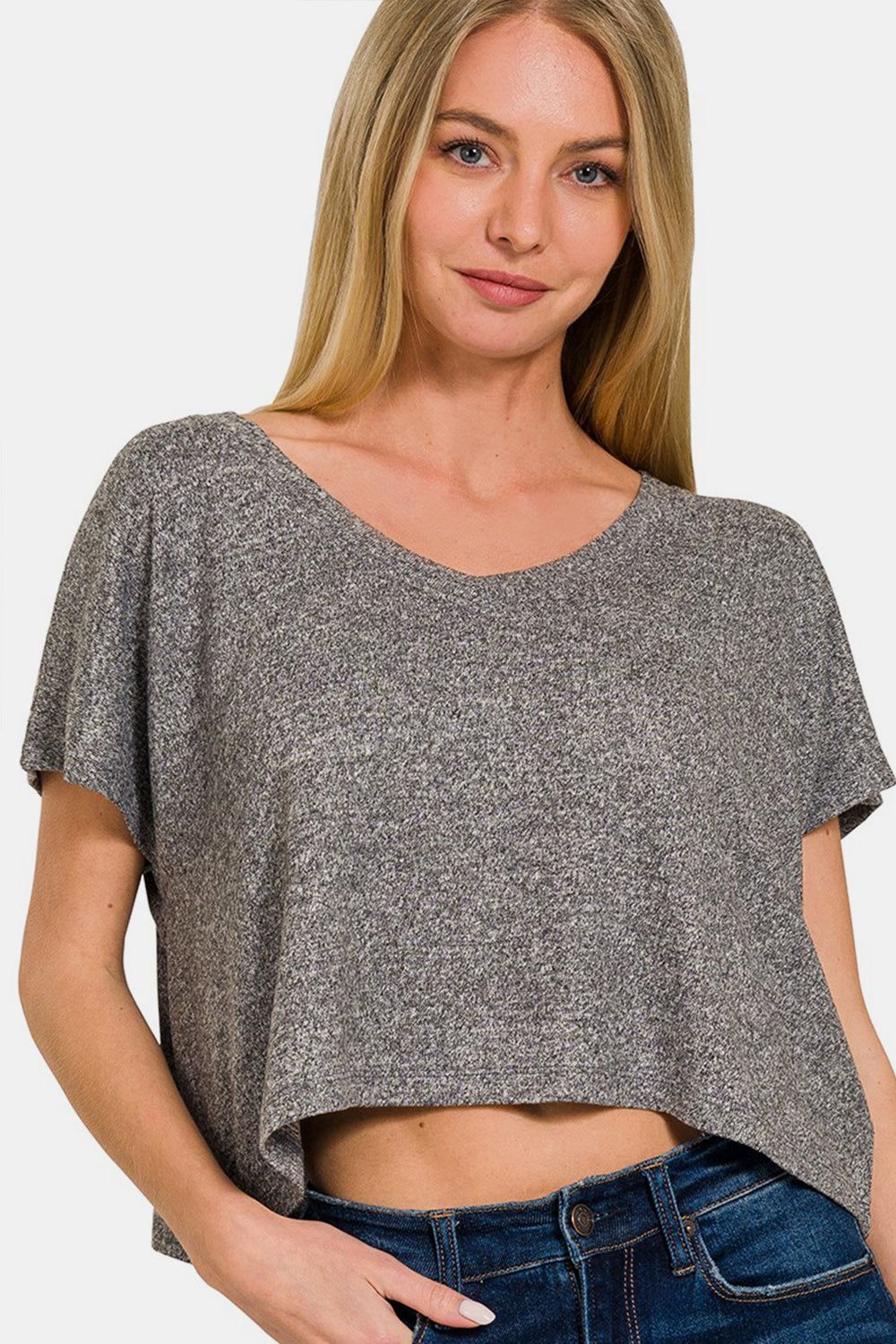 Zenana V-Neck Short Sleeve Cropped T-Shirt us.meeeshop - 