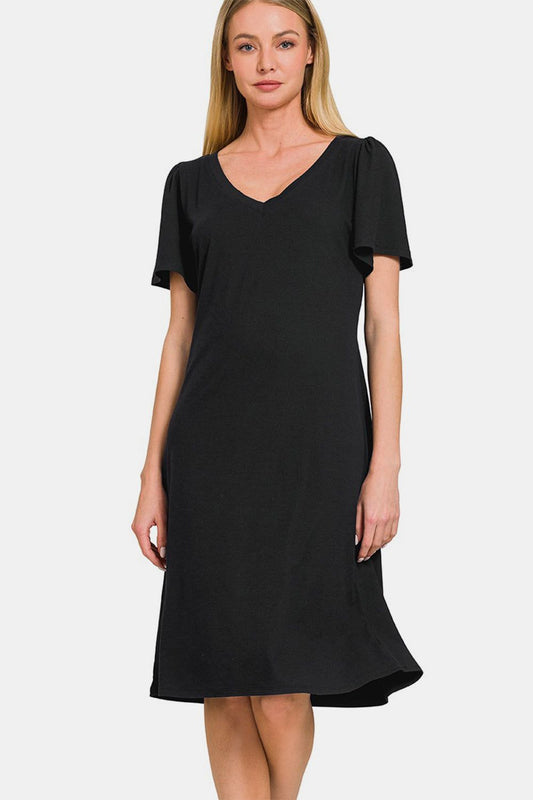 Zenana V-Neck Short Sleeve Dress us.meeeshop - Dresses