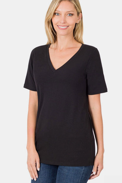 Zenana V-Neck Short Sleeve T-Shirt us.meeeshop - Shirts & Tops