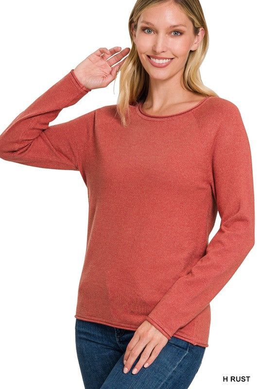 Zenana Viscose Round Neck Basic Sweater us.meeeshop - Shirts & tops