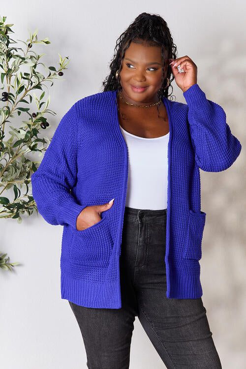 Zenana Waffle-Knit Open Front Cardigan us.meeeshop - 