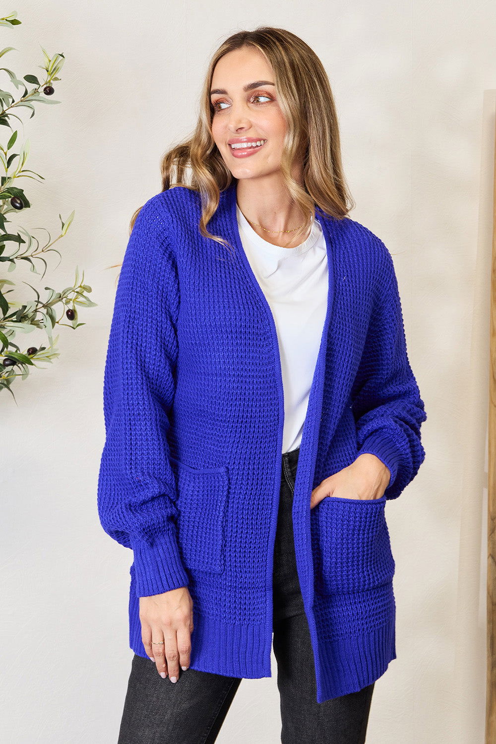 Zenana Waffle-Knit Open Front Cardigan us.meeeshop - 