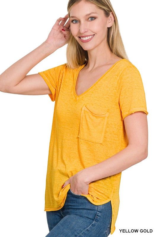 Zenana Washed Melange Burnout Scoop V-Neck Top us.meeeshop - 