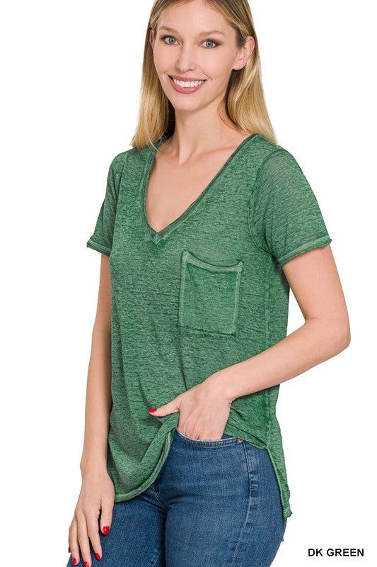 Zenana Washed Melange Burnout Scoop V-Neck Top us.meeeshop - 