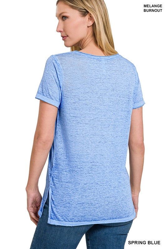 Zenana Washed Melange Burnout Scoop V-Neck Top us.meeeshop - 