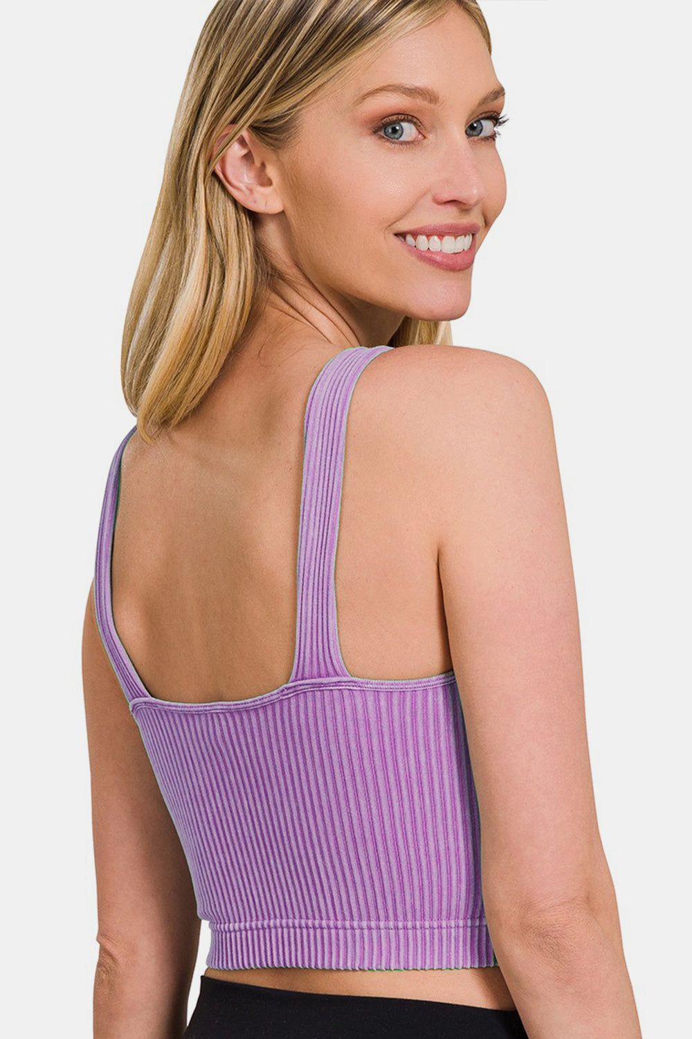 Zenana Washed Ribbed Cropped Bra Padded Tank us.meeeshop - Shirts & Tops