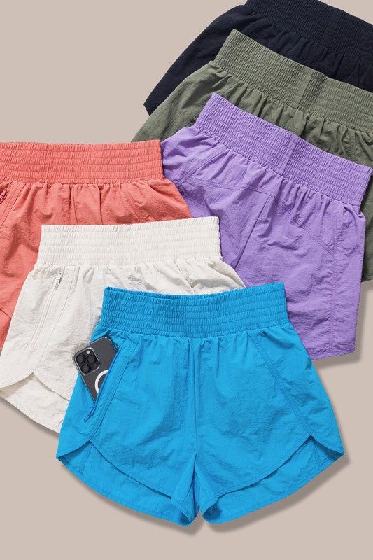 Zenana Windbreaker Smocked Waistband Running Shorts us.meeeshop - Shorts