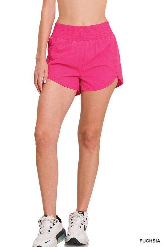 Zenana Windbreaker Smocked Waistband Running Shorts us.meeeshop - 