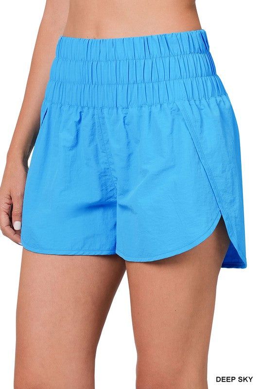 Zenana Windbreaker Smocked Waistband Running Shorts us.meeeshop - Shorts