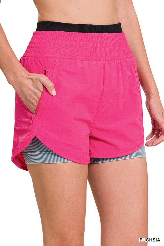 Zenana Windbreaker Smocked Waistband Running Shorts us.meeeshop - 