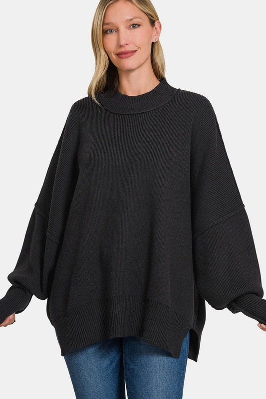 Zenana Women's Side Sit Oversize Sweater us.meeeshop - Shirts & Tops