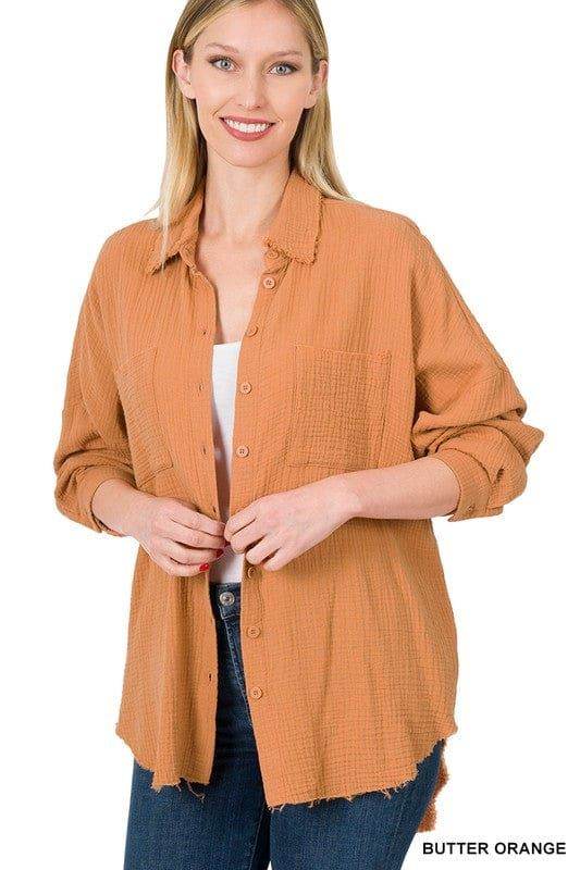 Zenana Oversized Raw Edge Shirt - us.meeeshop