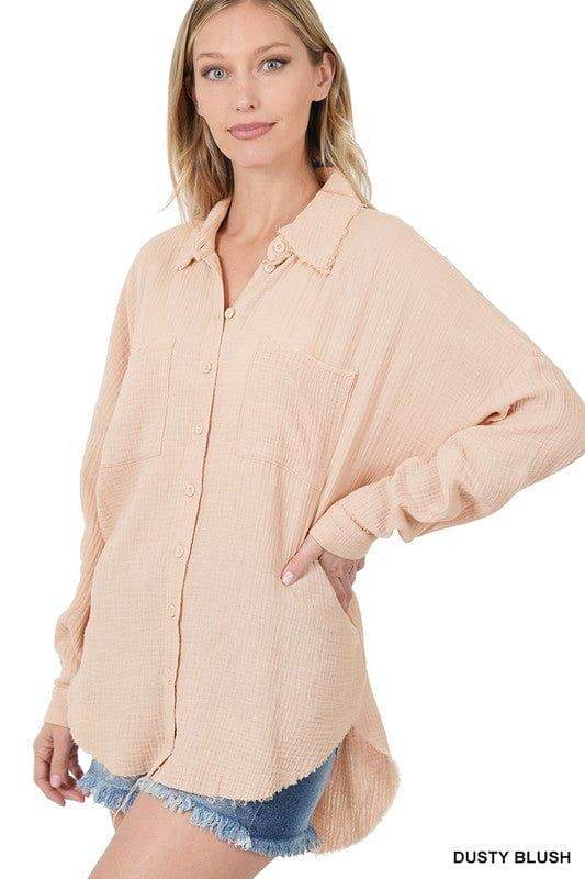 Zenana Oversized Raw Edge Shirt - us.meeeshop