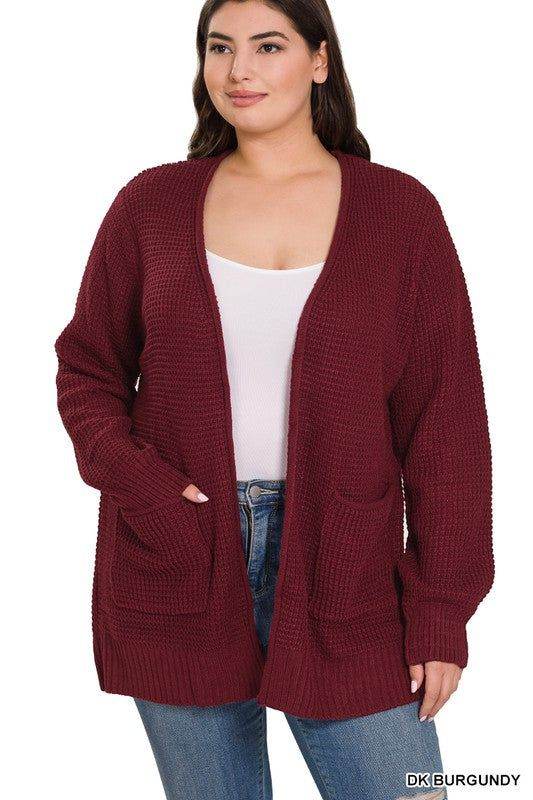 Zenana PLUS Low Gauge Waffle Open Cardigan Sweater - us.meeeshop