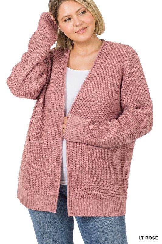 Zenana PLUS Low Gauge Waffle Open Cardigan Sweater - us.meeeshop