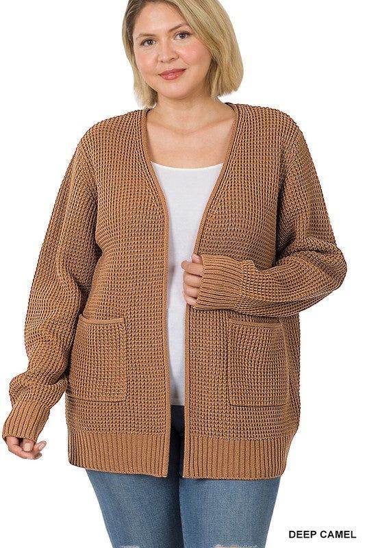 Zenana PLUS Low Gauge Waffle Open Cardigan Sweater - us.meeeshop