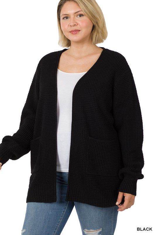 Zenana PLUS Low Gauge Waffle Open Cardigan Sweater - us.meeeshop