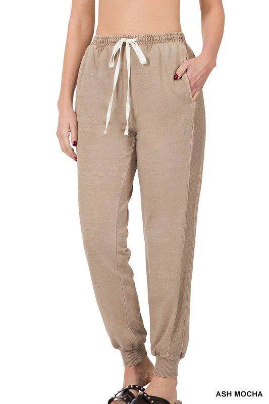 Zenana Pigment Dye Drawstring Waist Jogger Pants - us.meeeshop