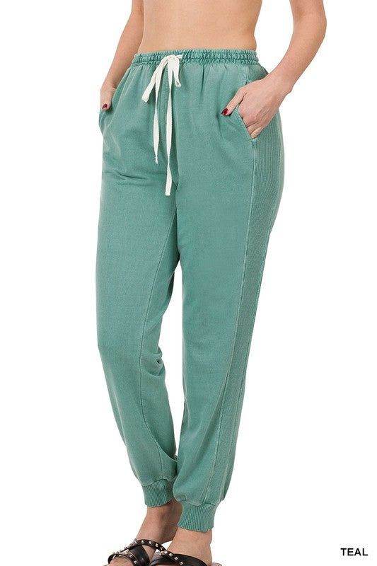 Zenana Pigment Dye Drawstring Waist Jogger Pants - us.meeeshop