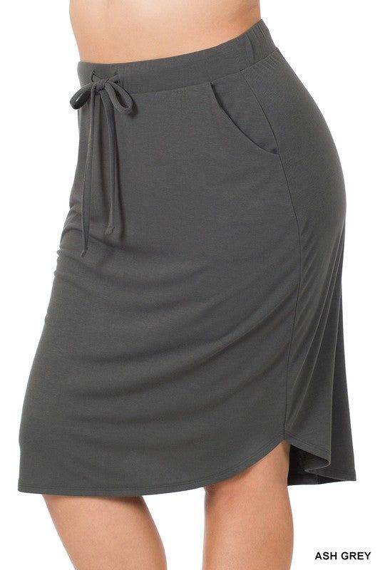 Zenana Plus Self Tie Tulip Hem Skirt With Side Pockets - us.meeeshop