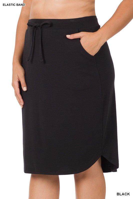 Zenana Plus Self Tie Tulip Hem Skirt With Side Pockets - us.meeeshop