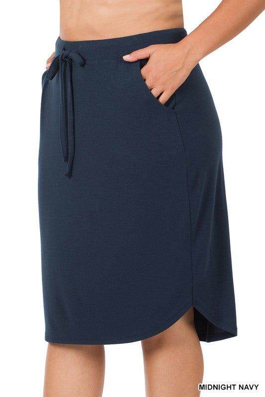 Zenana Plus Self Tie Tulip Hem Skirt With Side Pockets - us.meeeshop