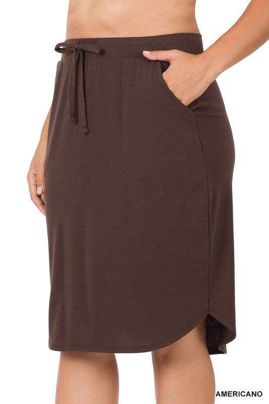 Zenana Plus Self Tie Tulip Hem Skirt With Side Pockets - us.meeeshop