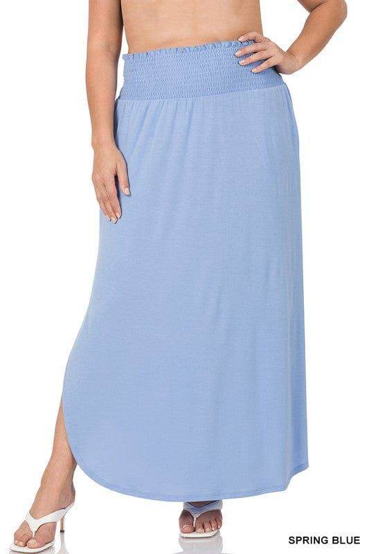 Zenana Plus Smocked Waist Side Slit Maxi Skirt - us.meeeshop