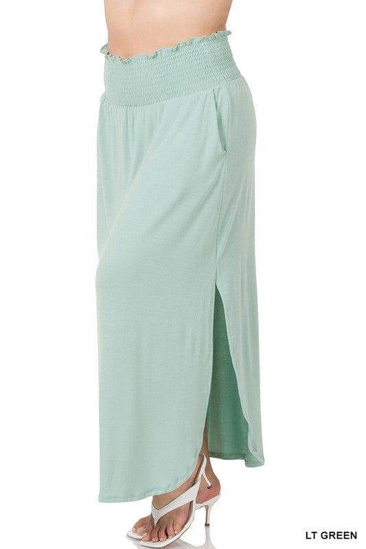 Zenana Plus Smocked Waist Side Slit Maxi Skirt - us.meeeshop