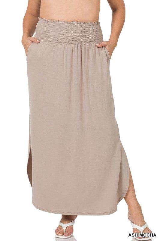 Zenana Plus Smocked Waist Side Slit Maxi Skirt - us.meeeshop