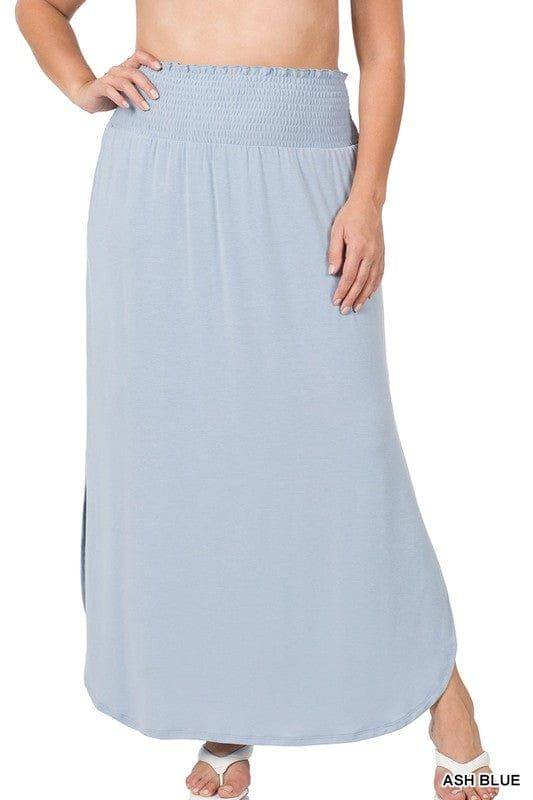 Zenana Plus Smocked Waist Side Slit Maxi Skirt - us.meeeshop