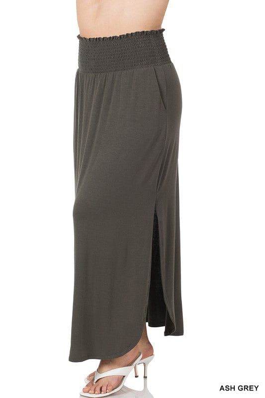 Zenana Plus Smocked Waist Side Slit Maxi Skirt - us.meeeshop