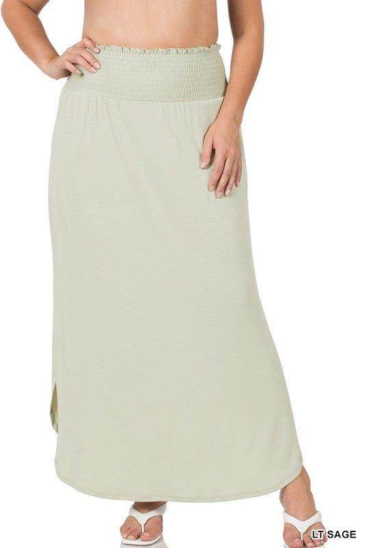 Zenana Plus Smocked Waist Side Slit Maxi Skirt - us.meeeshop