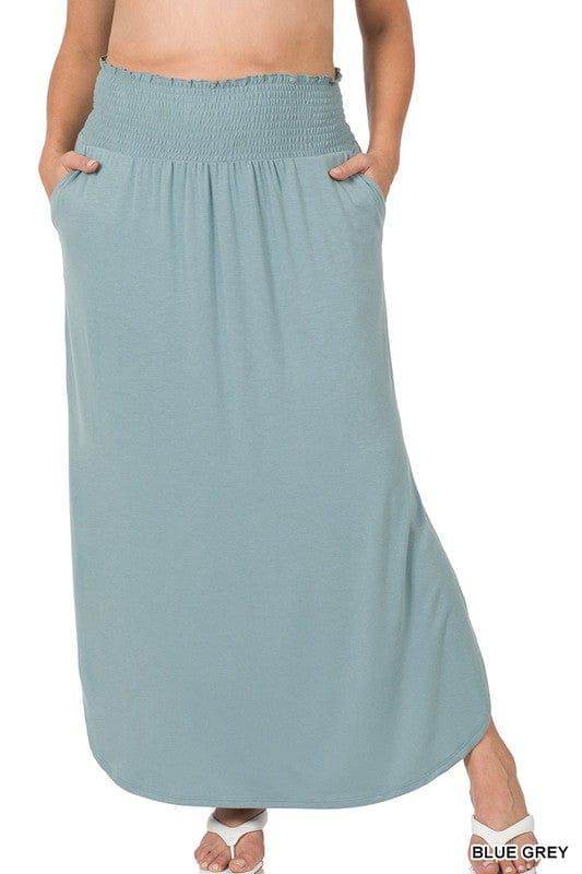 Zenana Plus Smocked Waist Side Slit Maxi Skirt - us.meeeshop