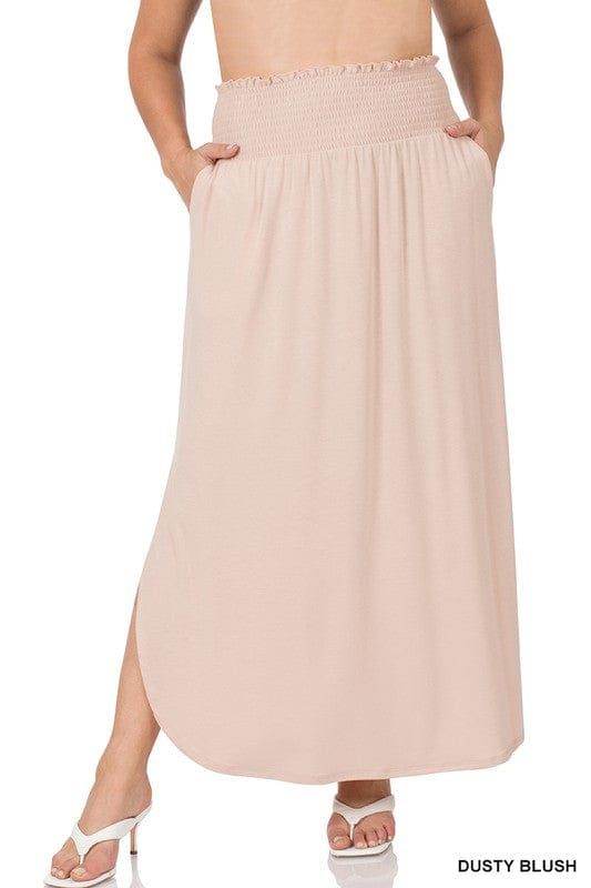 Zenana Plus Smocked Waist Side Slit Maxi Skirt - us.meeeshop