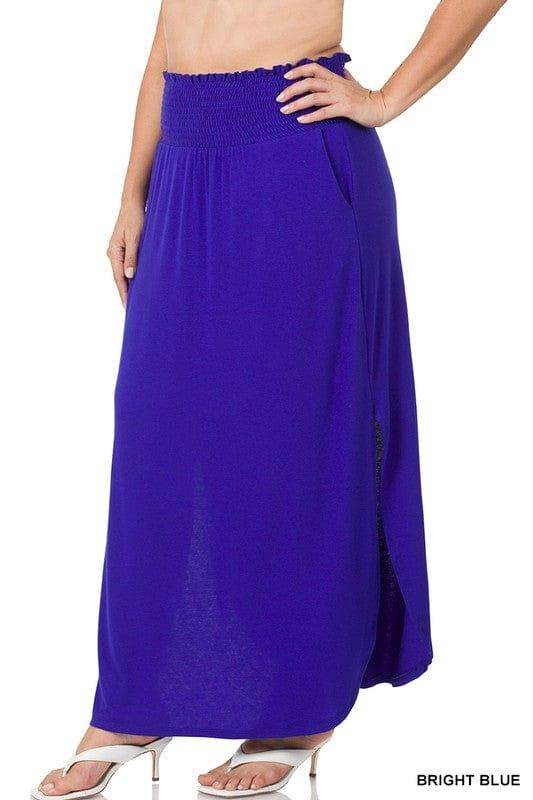 Zenana Plus Smocked Waist Side Slit Maxi Skirt - us.meeeshop