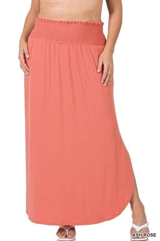 Zenana Plus Smocked Waist Side Slit Maxi Skirt - us.meeeshop