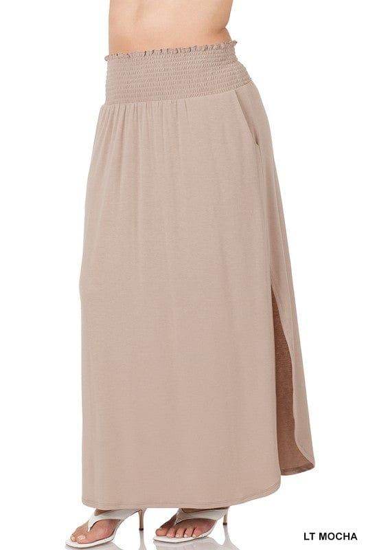 Zenana Plus Smocked Waist Side Slit Maxi Skirt - us.meeeshop