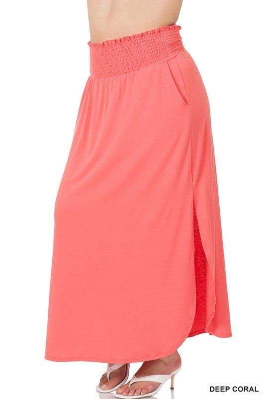 Zenana Plus Smocked Waist Side Slit Maxi Skirt - us.meeeshop