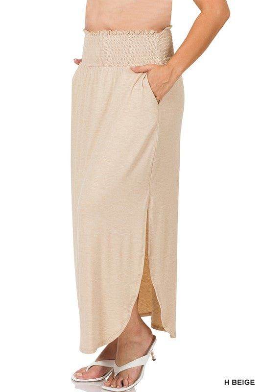 Zenana Plus Smocked Waist Side Slit Maxi Skirt - us.meeeshop