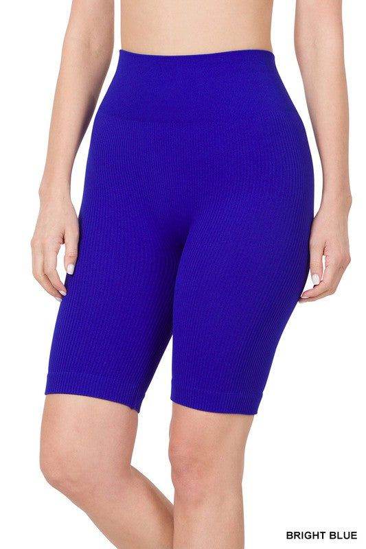 Zenana Seamless Ribbed High Waist Biker Shorts - us.meeeshop