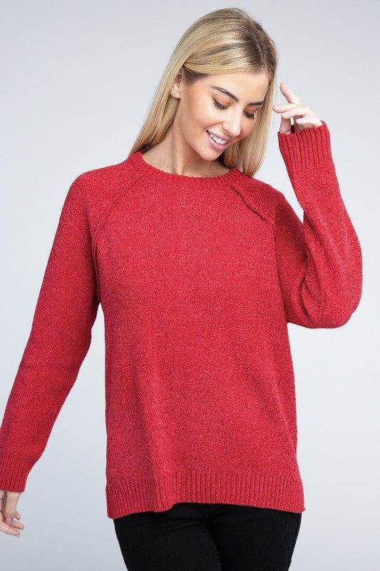 Zenana Raglan Chenille Sweater - us.meeeshop