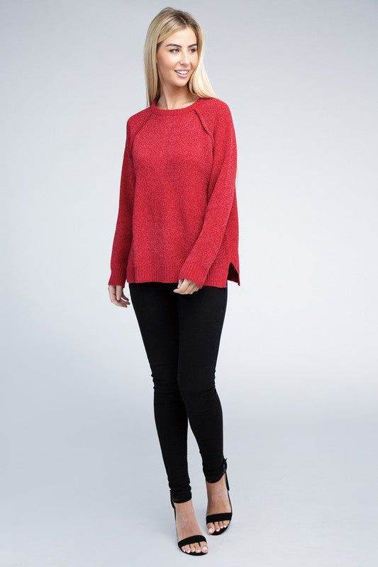 Zenana Raglan Chenille Sweater - us.meeeshop