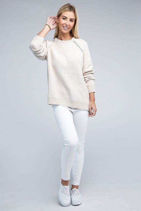 Zenana Raglan Chenille Sweater - us.meeeshop