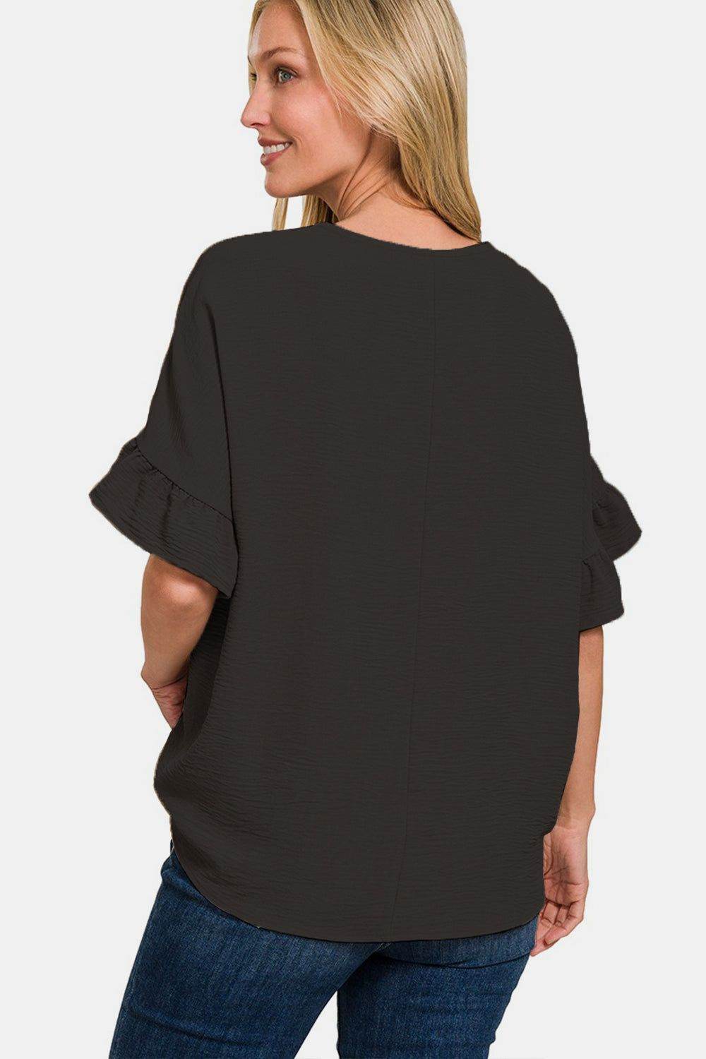 Zenana V-Neck Flutter Sleeve Top - us.meeeshop