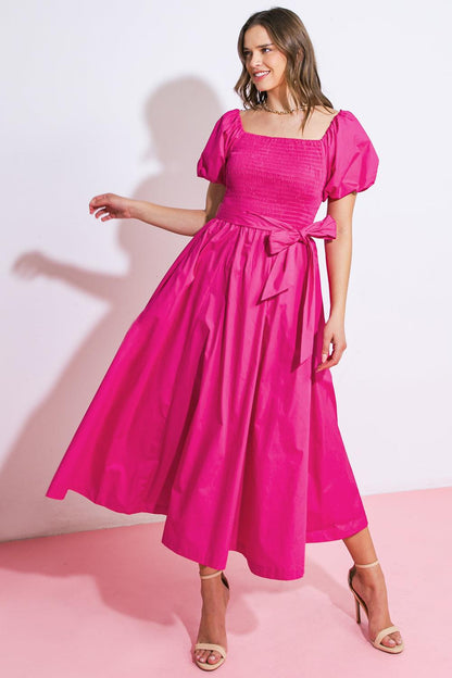 A Peaceful Place Woven Midi Dress in FUCHSIA - Quiet Place Dress
