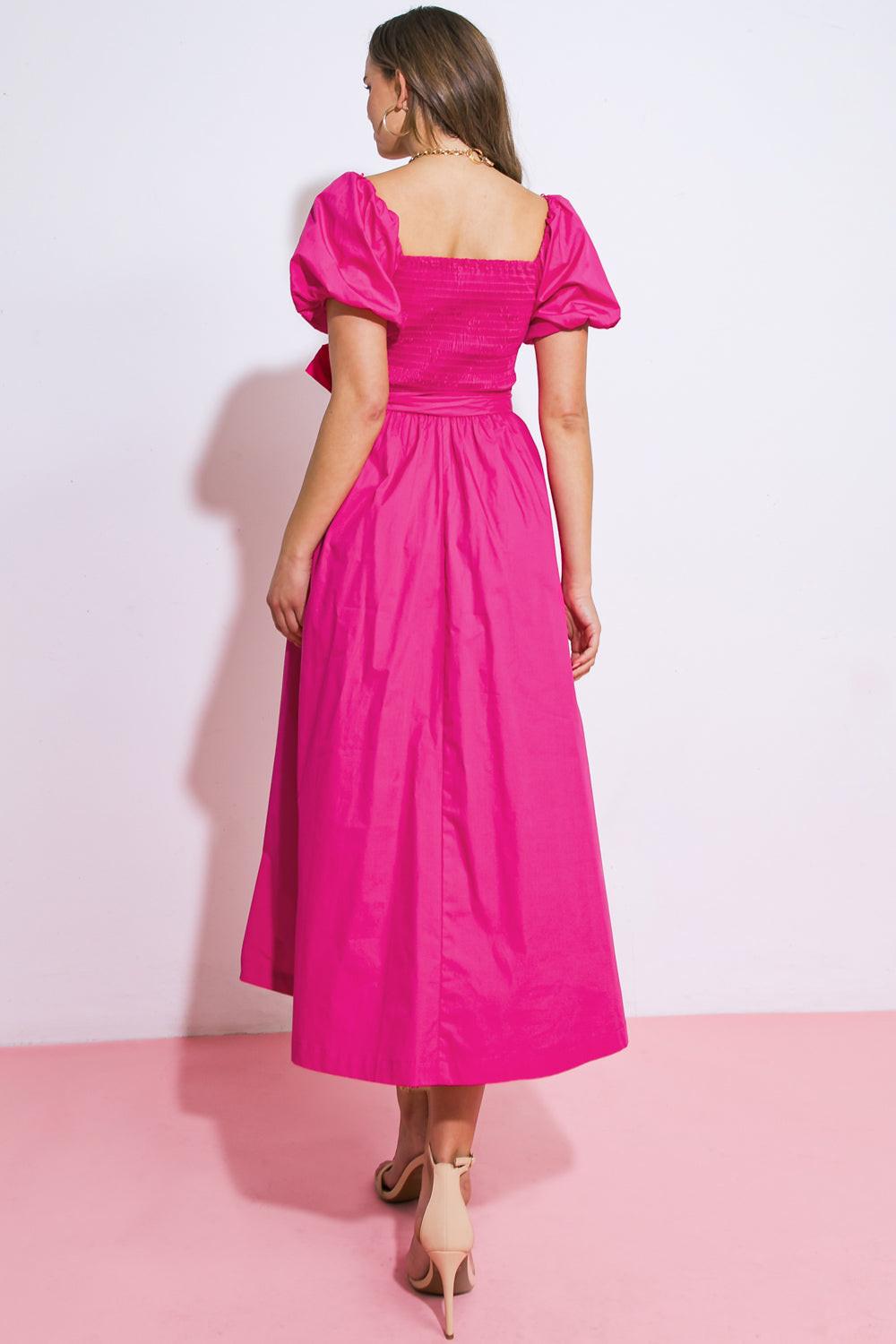 A Peaceful Place Woven Midi Dress in FUCHSIA view 3 - Quiet Place Dress