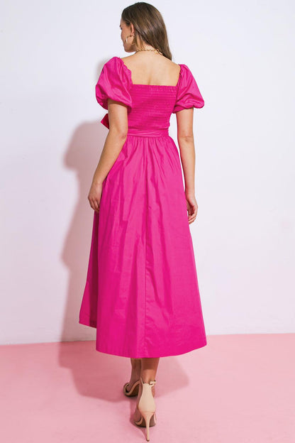 A Peaceful Place Woven Midi Dress in FUCHSIA view 3 - Quiet Place Dress