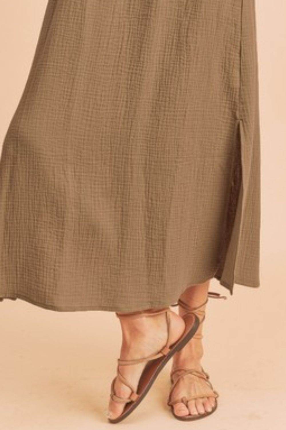 Aemi + Co Side Slit Round Neck Sleeveless Tank Dress in Taupe - us.meeeshop